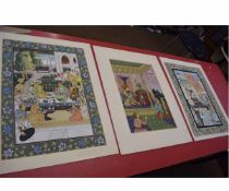 Mogul School, 4 images of princes, etc. on fine fabric, 54cm x 38cm