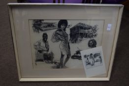 Pencil sketch by Andrew Robb, Original of teaser for Ian Flemings "Man with the Golden Gun"