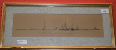 William Lionel Wyllie, artists proof etching, "Towing up the ??", 11cm x 42cm