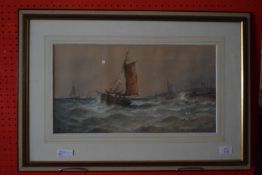 George Dodgson Callow, Watercolour, Sailing Vessels in stormy Seas, 25.5cm x 47cm