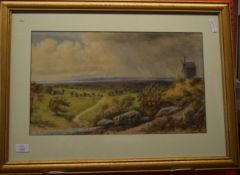 Stephen Wakefield, signed Watercolour, Extensive Landscape with windmill, 31cm x 53cm