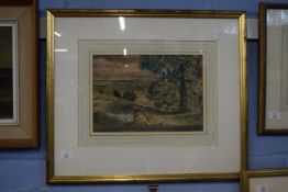 Watercolour, titled verso "Sunny Day in the Woods", gallery label for Fairhurst Gallery, Norwich,