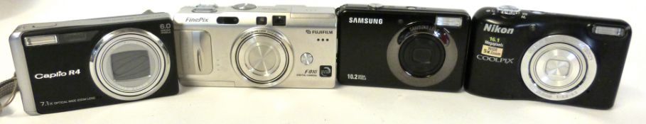 Mixed Lot: digital cameras to include a Fujifilm F810, a Nikon Coolpix L29, a Ricoh Caplio R4 and