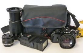 Nikon EM with Nikon lens series E50mm, together with Pentax A Zoom 70-200mm and Clubman MC Auto in