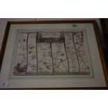 FRAMED REPRODUCTION OF THE OGILBY ROAD MAP OF KENT, SIZE APPROX 60 X 50CM