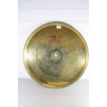 LARGE MIDDLE EASTERN BRASS DISH DECORATED WITH ARABIC LETTERING