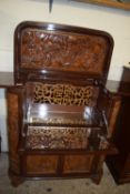 IMPRESSIVE HIGHLY DECORATED CHINESE STYLE HARDWOOD COCKTAIL CABINET WITH HEAVILY CARVED DECORATION