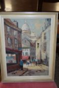 FRAMED OIL PAINTING ON CANVAS, SIGNED PARK LOWER RIGHT, CONTINENTAL STREET SCENE, APPROX 40 X 28CM