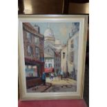 FRAMED OIL PAINTING ON CANVAS, SIGNED PARK LOWER RIGHT, CONTINENTAL STREET SCENE, APPROX 40 X 28CM