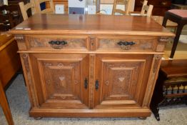 GOOD QUALITY CONTINENTAL SIDE CABINET WITH CARVED DECORATION AND PLATE FOR "E EPPLE & EGE,