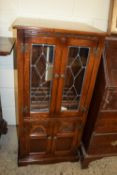 REPRODUCTION STAINED WOOD HI FI UNIT WITH LEADED GLAZING, WIDTH APPROX 55CM