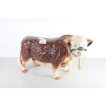 VERY LARGE POTTERY MODEL OF AN ABERDEEN ANGUS BULL WITH METAL NOSE CLIP AND CHAIN