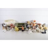 LARGE BOX CONTAINING CERAMIC ANIMALS, MAINLY DOGS, PLUS A POTTERY TRAY ETC