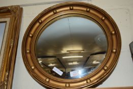 CIRCULAR GILT FRAMED CONVEX MIRROR, APPROX 45CM DIAM