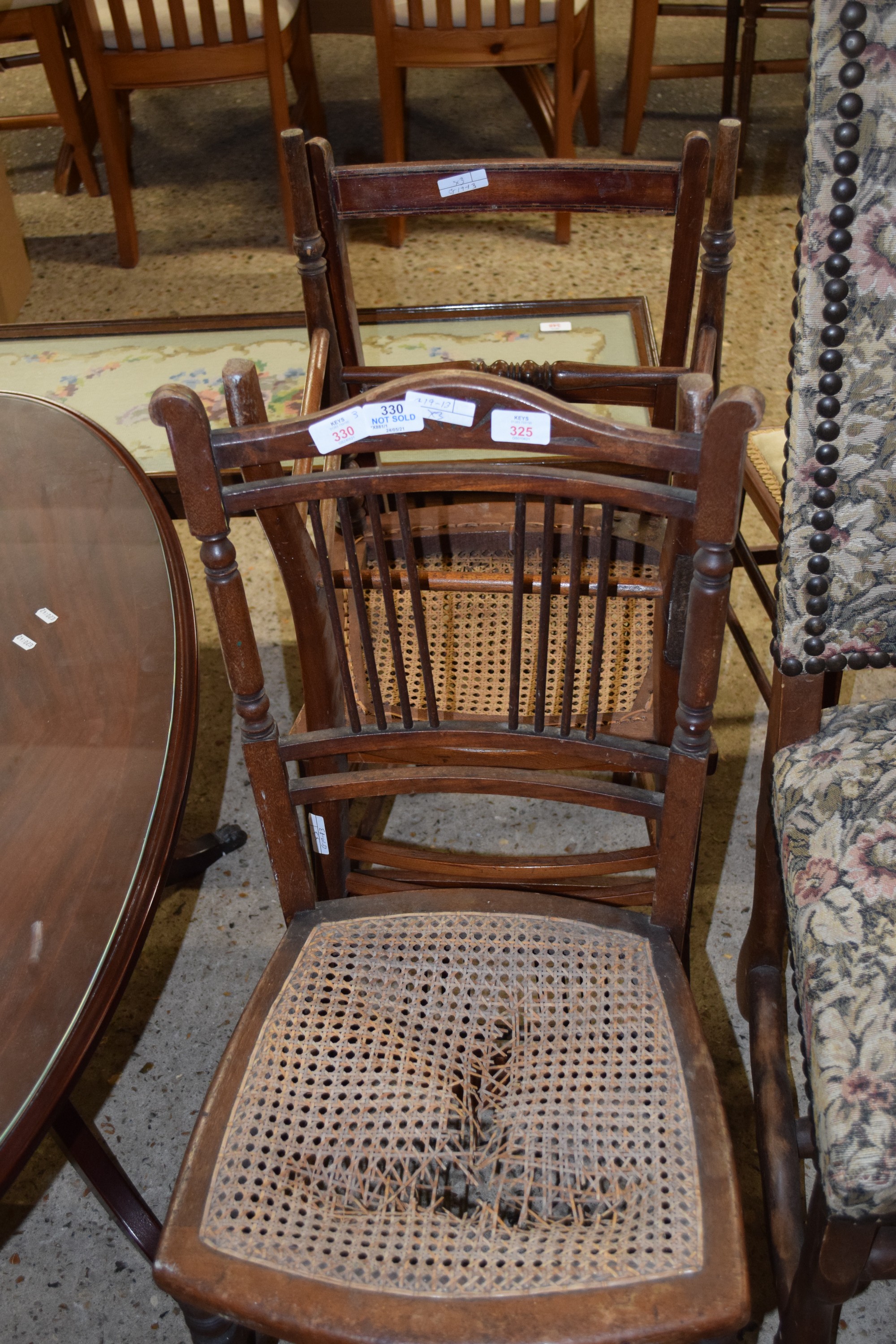 THREE VARIOUS CANE SEATED CHAIRS