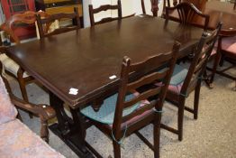 REFECTORY STYLE EXTENDING MODERN DINING TABLE AND A SET OF FOUR MATCHING CHAIRS, TABLE APPROX 153