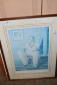 FRAMED PRINT OF DAVID GOWER (CRICKETER), WIDTH APPROX 58CM