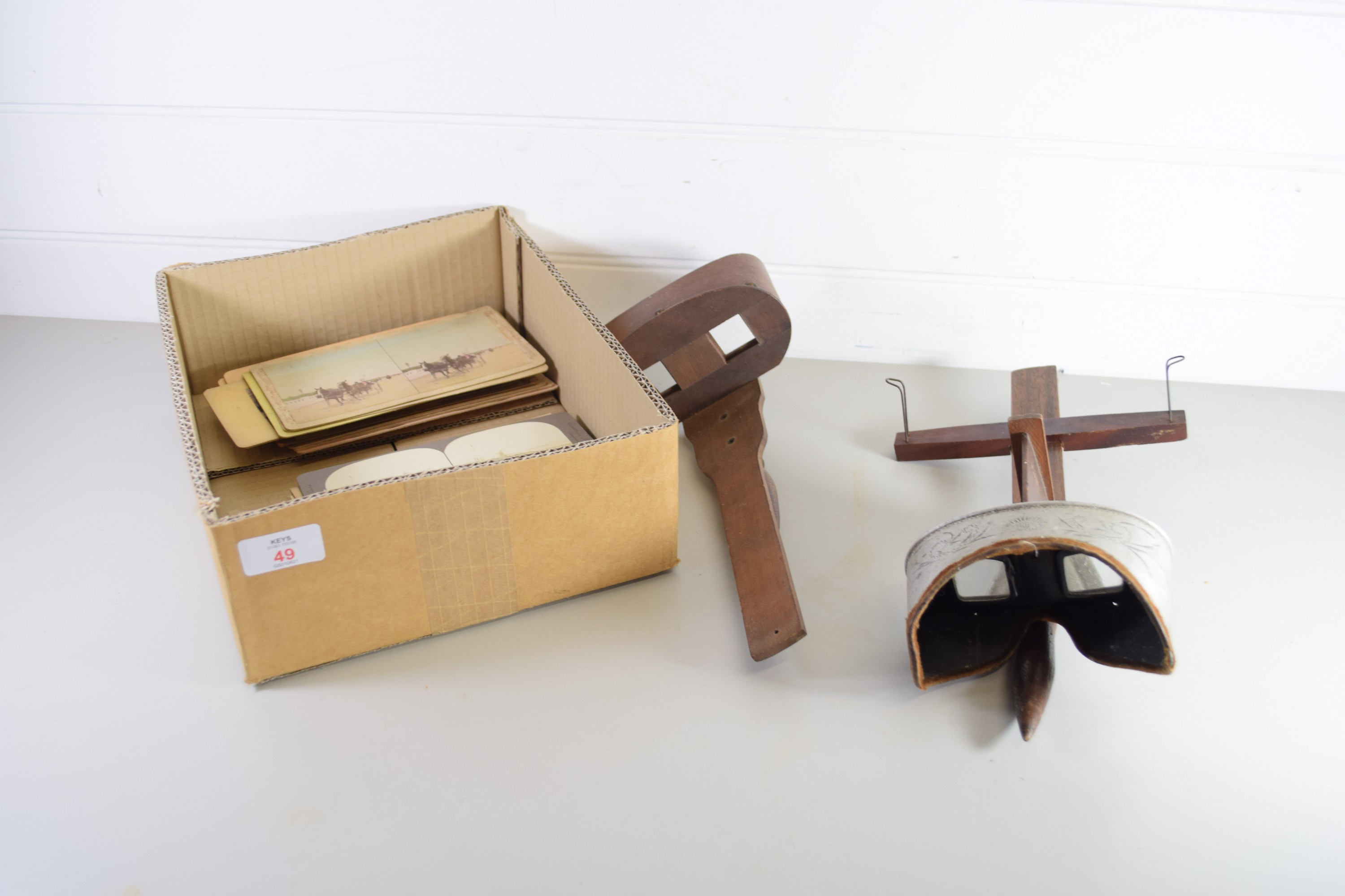 TWO STEREOSCOPIC VIEWFINDERS WITH QUANTITY OF CARDS, MAINLY TOPOGRAPHICAL