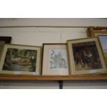 THREE VARIOUS FRAMED PICTURES COMPRISING OIL ON BOARD SIGNED JOHN MUNNINGS "EAST HARLING MILL", 20 X