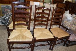 SET OF SUX NIDERB RUSH SEATED LADDER BACK CHAIRS, EACH WIDTH APPROX 54CM