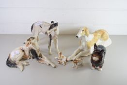 CERAMIC MODELS OF DOGS, GREYHOUNDS ETC TOGETHER WITH A BESWICK MODEL OF A CORGI DOG