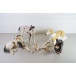 CERAMIC MODELS OF DOGS, GREYHOUNDS ETC TOGETHER WITH A BESWICK MODEL OF A CORGI DOG