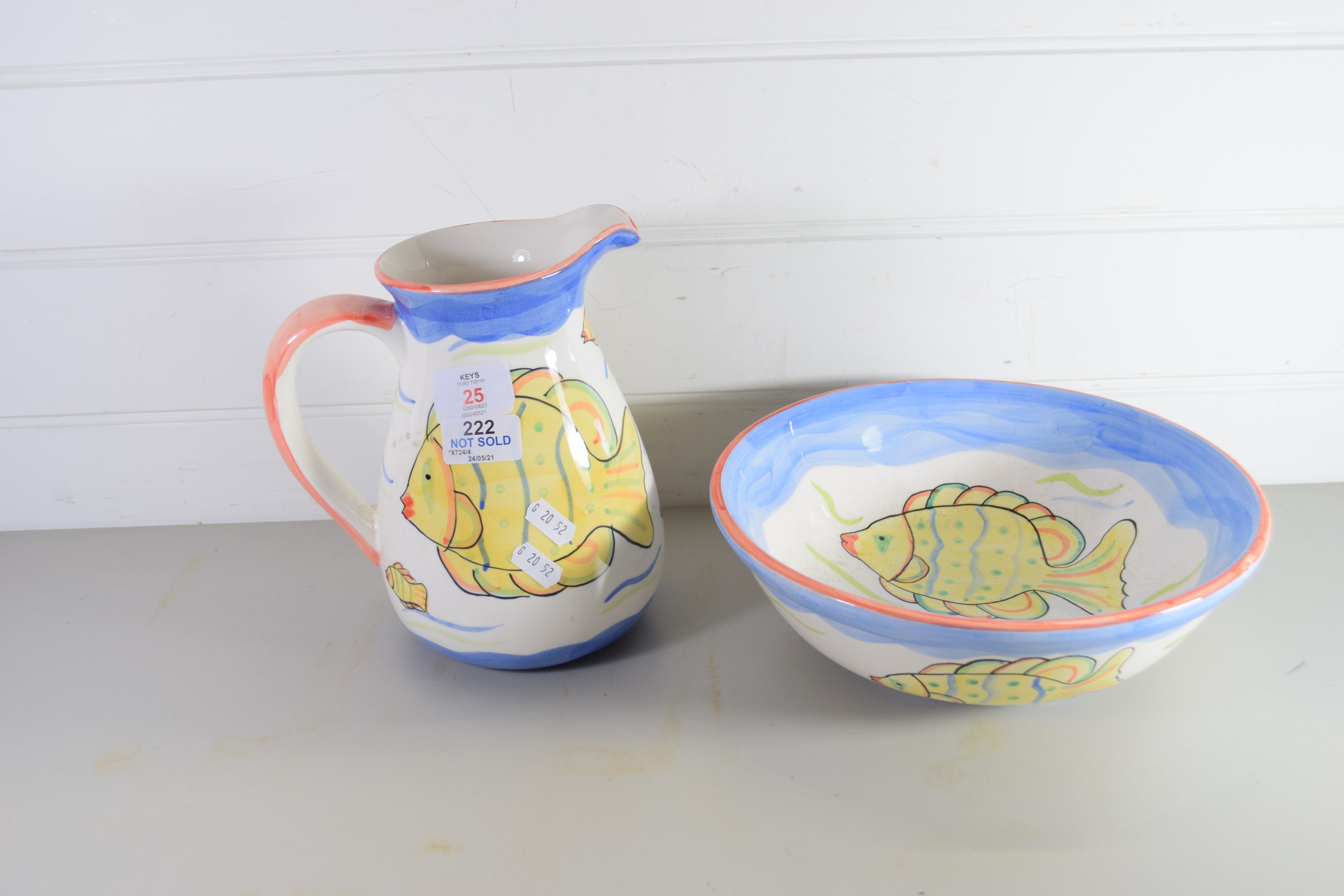 POTTERY JUG AND BOWL WITH FISH DESIGN