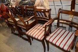 SET OF SIX (4+2) REGENCY STYLE REPRODUCTION UPHOLSTERED DINING CHAIRS