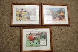 SET OF THREE FRAMED CROMBIE GOLFING INTEREST CARTOON PRINTS, EACH FRAME APPROX 46 X 36CM