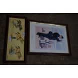FRAMED BARNACLE HORSE RIDING INTEREST CARTOON PRINT "JUMPING", WIDTH APPROX 43CM TOGETHER WITH A