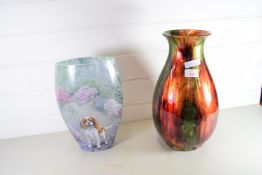 IRIDESCENT VASE AND FURTHER DECORATIVE VASE