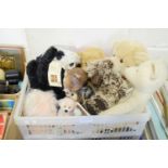 PLASTIC BOX CONTAINING SOFT TOYS INCLUDING COLLECTORS BEARS BY HILLIER-BROOK ETC