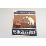 TIN ADVERTISING SIGN FOR HMV, POSSIBLY 1930S