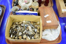 TRAY CONTAINING PLATED SPOONS AND TANKARDS