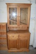 RUSTIC PINE DRESSER WITH GLAZED CABINET ABOVE, WIDTH APPROX 19CM