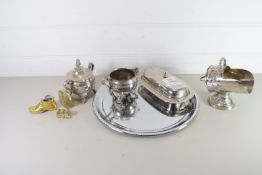 PLATED CIRCULAR TRAY WITH VARIOUS METAL WARES