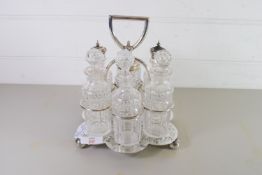 PLATED CONDIMENT SET WITH SIX GLASS BOTTLES