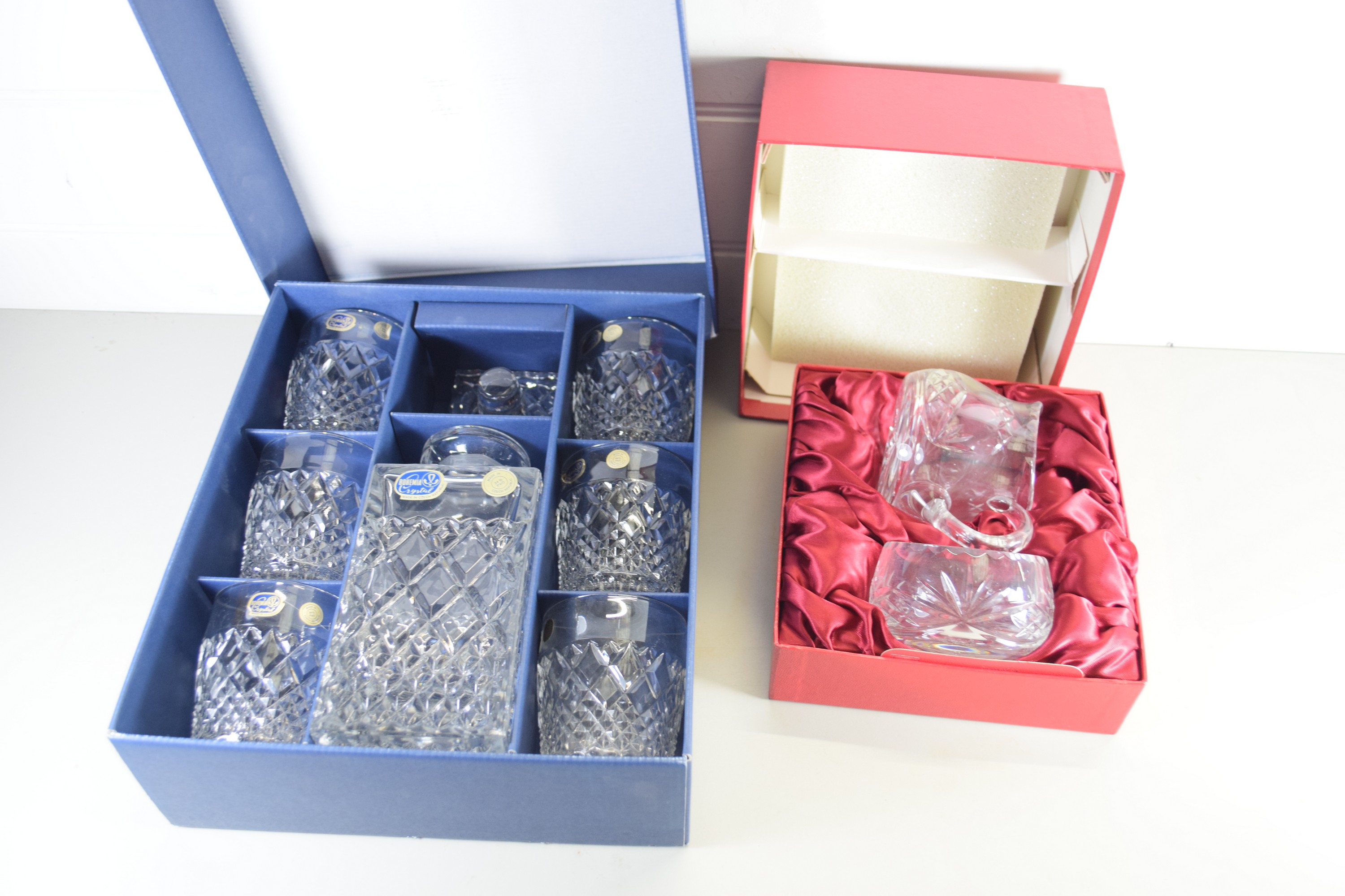 CONTINENTAL CUT GLASS JUG AND BOWL IN BOX PLUS A BOX CONTAINING BOHEMIA CRYSTAL CUT GLASS DECANTER - Image 2 of 2