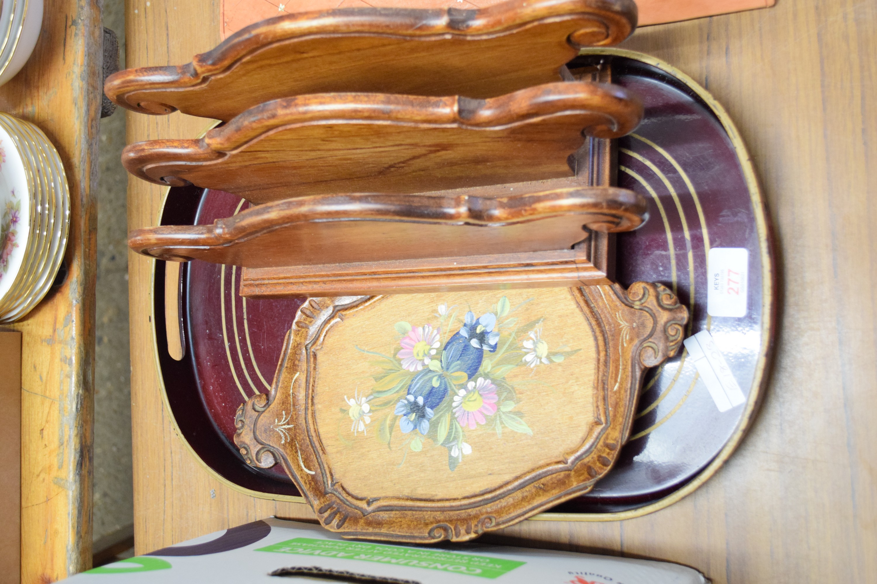 WOODEN LETTER RACK AND OVAL TRAY