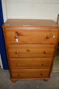 VARNISHED PINE CHEST OF DRAWERS, WIDTH APPROX 67CM