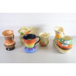 SIX ART DECO STYLE JUGS BY CROWN DEVON AND OTHERS