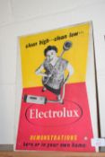 VINTAGE POINT OF SALE ADVERTISING CARD FOR ELECTROLUX VACUUM CLEANERS, APPROX 28 X 40CM