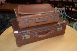 TWO VINTAGE SUITCASES, THE LARGER APPROX 61CM PLUS A SMALL PORTMANTEAU