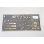 METAL PLATE FROM B & E BOILERS MARKED "WINDSOR"