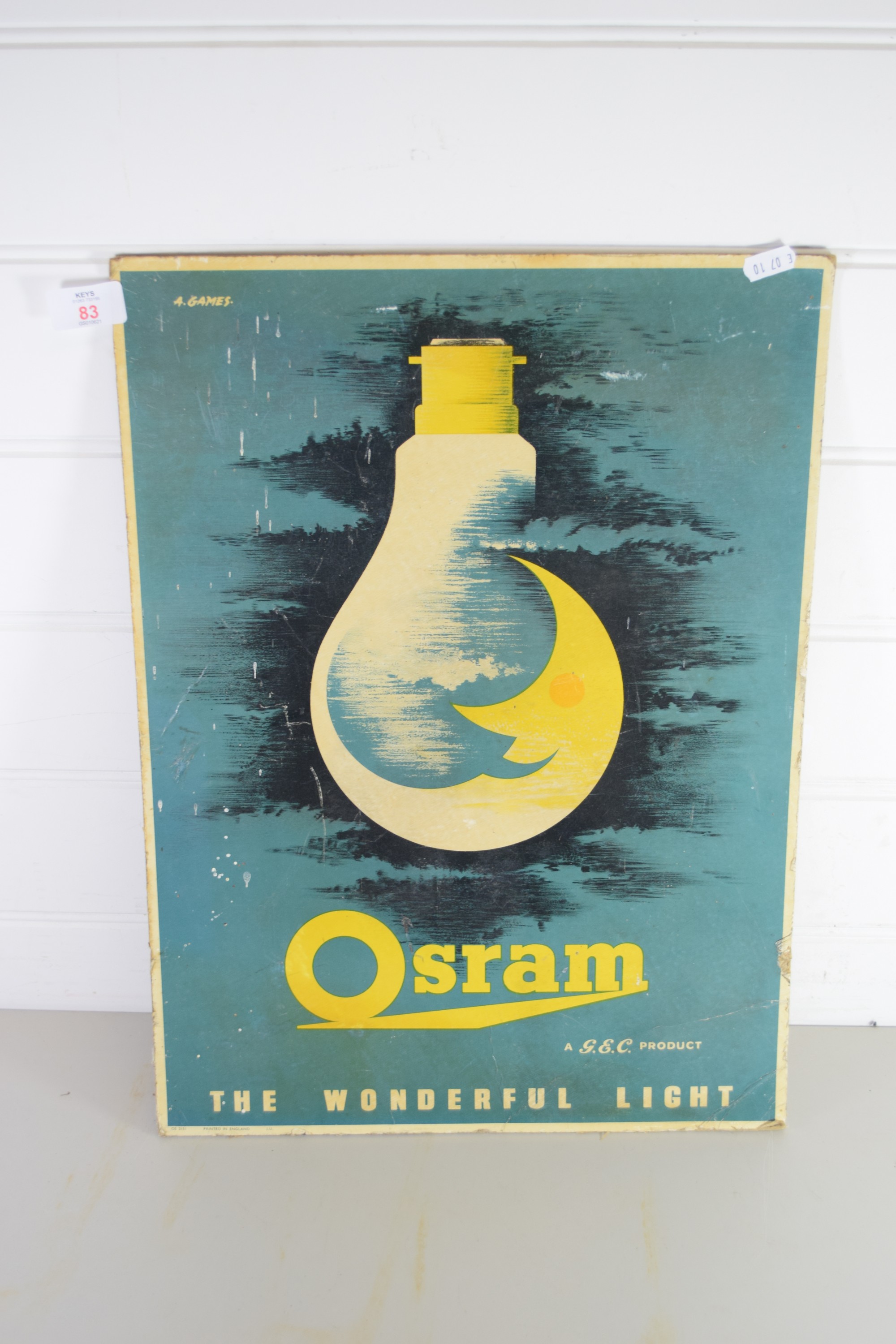 CARDBOARD ADVERTISING SIGN FOR OSRAM BY GEC