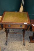 LEATHER TOPPED DROP LEAF SIDE TABLE, WIDTH APPROX 47CM