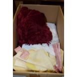 BOX CONTAINING VARIOUS LINENS INCLUDING CROCHET ETC