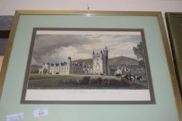 FRAMED COLORUED PRINT OF BALMORAL CASTLE, APPROX 53 X 43CM