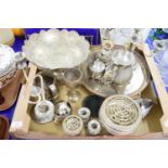 PLATED ITEMS, PAIR OF CANDELABRA, SERVING DISH ETC