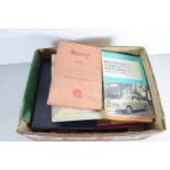 SMALL BOX CONTAINING MAINLY MOTORING EPHEMERA, DRIVERS HANDBOOK FOR A WOLSEY, MORRIS COWLEY,